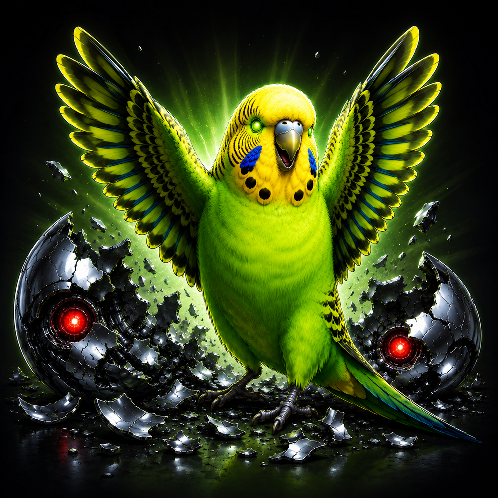 Budgiebot breaking free of the machine